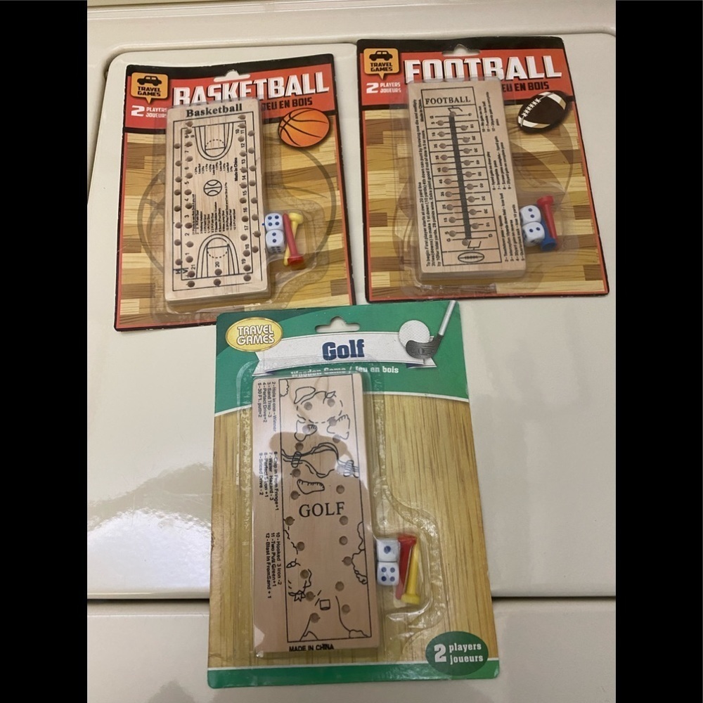 🔵4/$20 TRAVEL GAMES Golf, Football, Basketball Travel Games set of 3 NIP